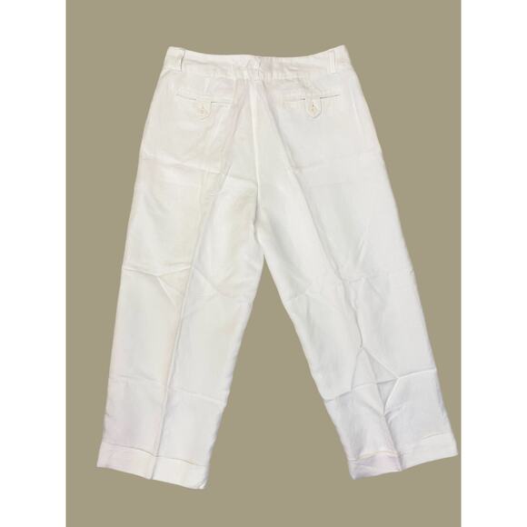 Linen Wide Leg Pants with Cuffs, Creamy White, Size 10, Lined, JG Hook - Picture 2 of 4